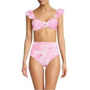 Hot Pink Flower High Waisted Bikini